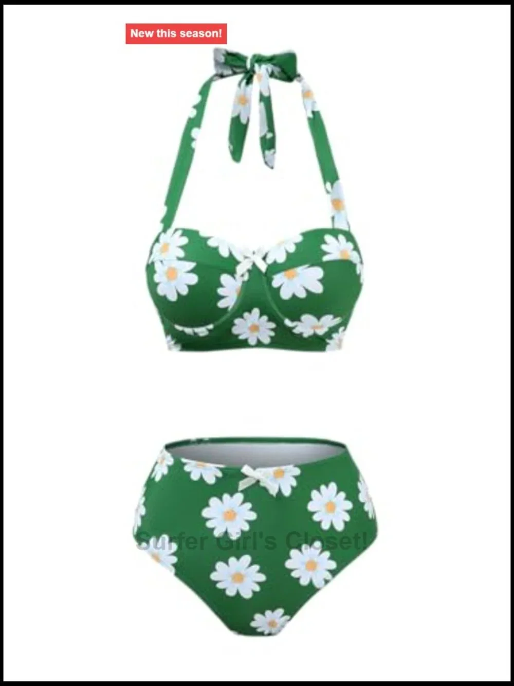 Womens Retro Bikini Set 2 Piece Daisy Print Bowknot Halter High Waist Vintage